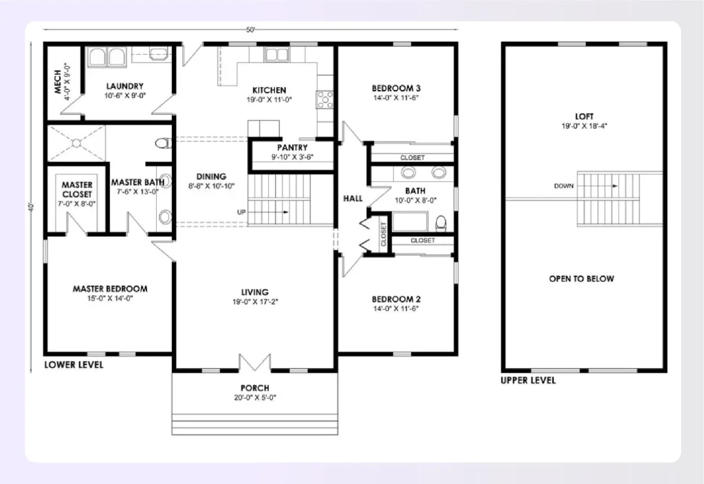 A barndominium floor plan with a large loft space
