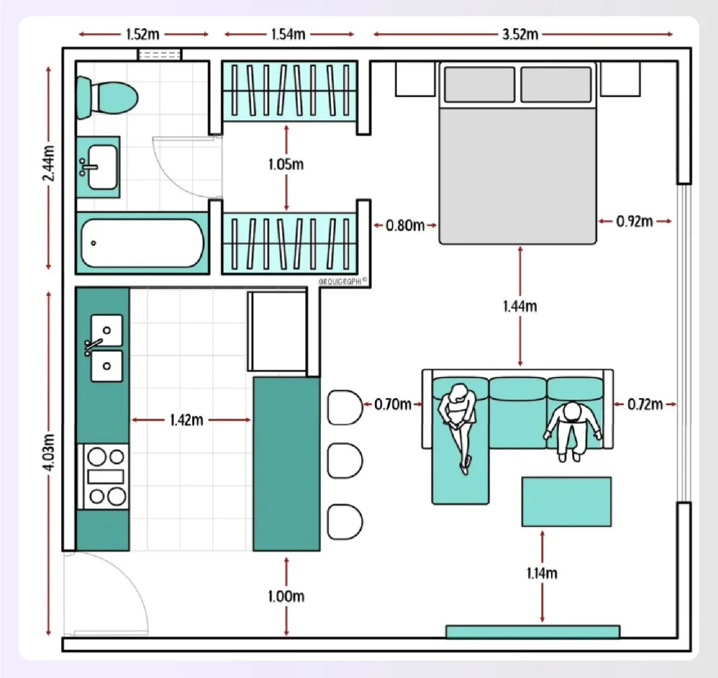 A bright and airy open-concept 1-bedroom floor plan design A bright and airy open-concept 1-bedroom floor plan design