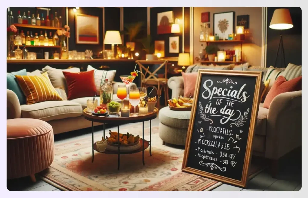 A chalkboard sign listing โSpecials of the dayโ A chalkboard sign listing โSpecials of the dayโ
