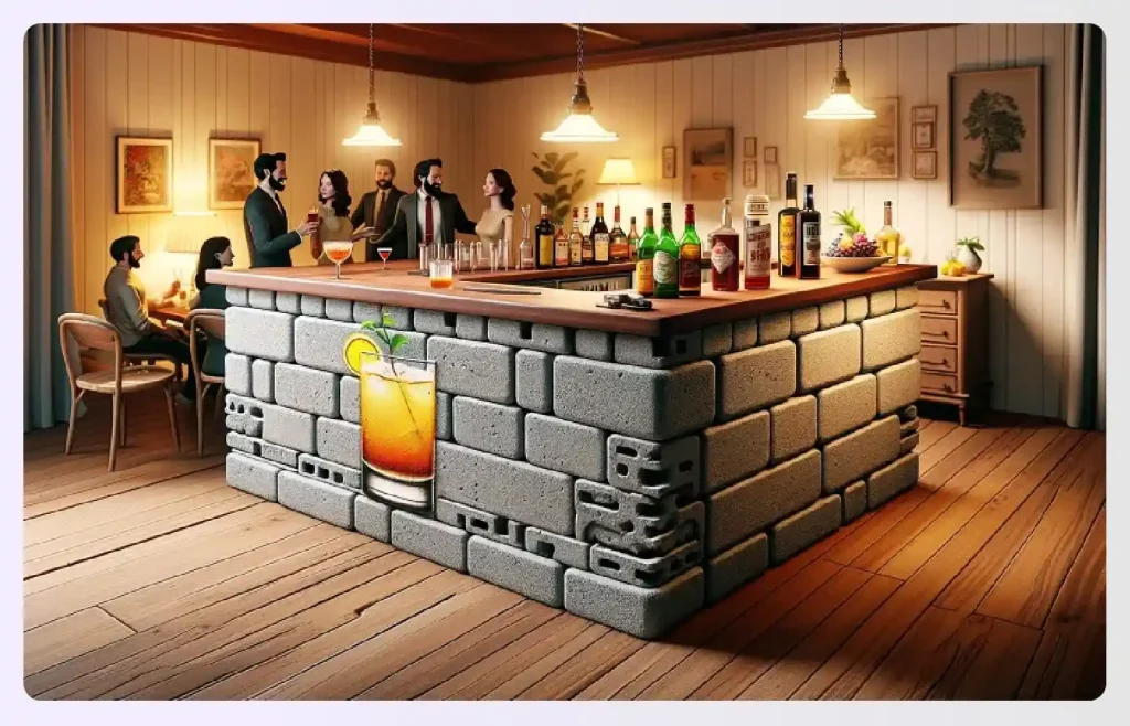 A home bar built with sturdy grey blocks A home bar built with sturdy grey blocks