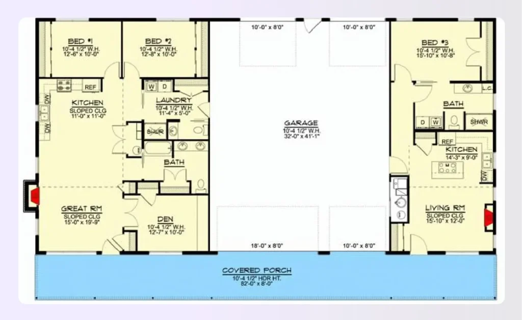 A large multi-generational barndominium floor plan