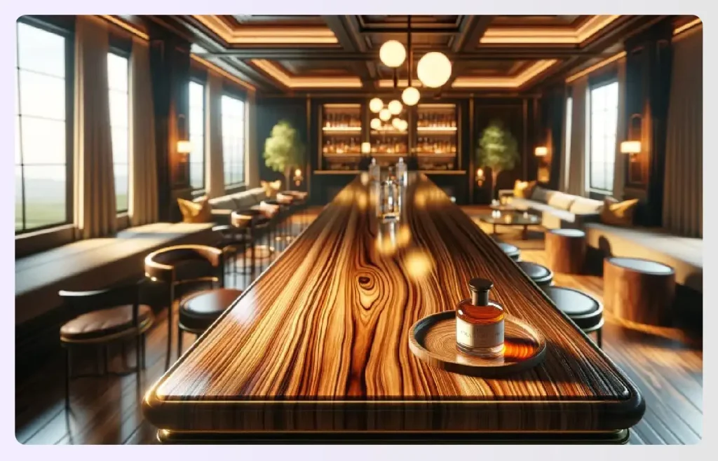 A long, elegant wood grain bar top A long, elegant wood grain bar top
