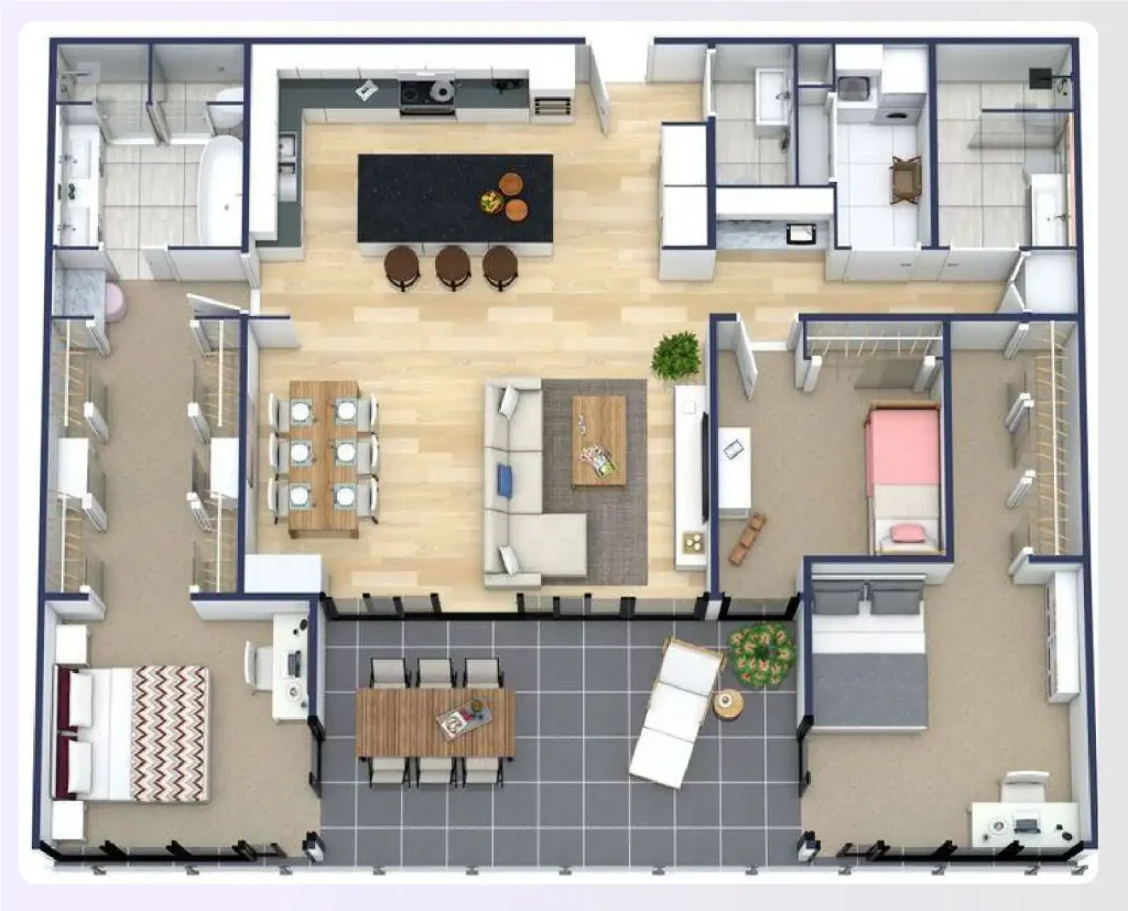 A luxury 3-bedroom apartment floor plan layout A luxury 3-bedroom apartment floor plan layout