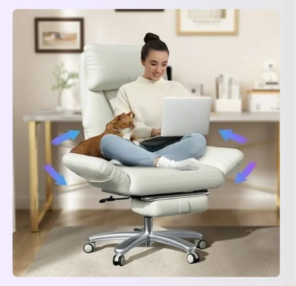 A person sitting in a white ergonomic chair A person sitting in a white ergonomic chair