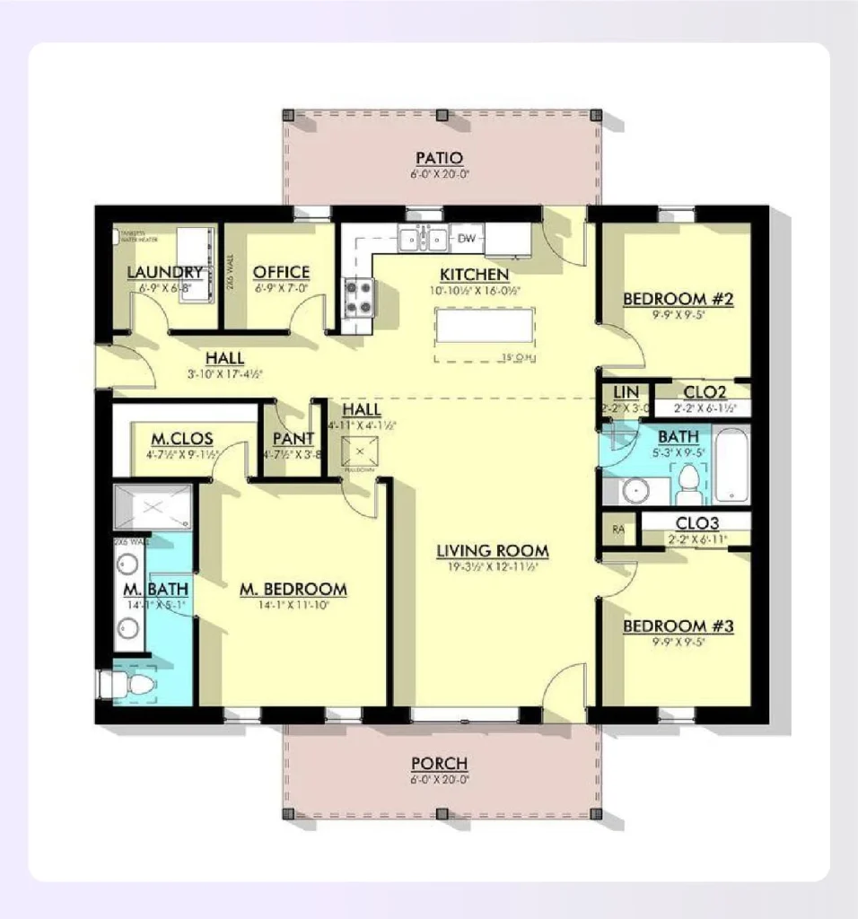 A single-story ranch-style barndominium house plan