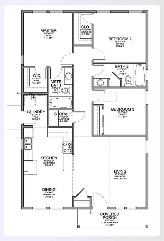 A split-bedroom 3-bedroom apartment floor plan design A split-bedroom 3-bedroom apartment floor plan design