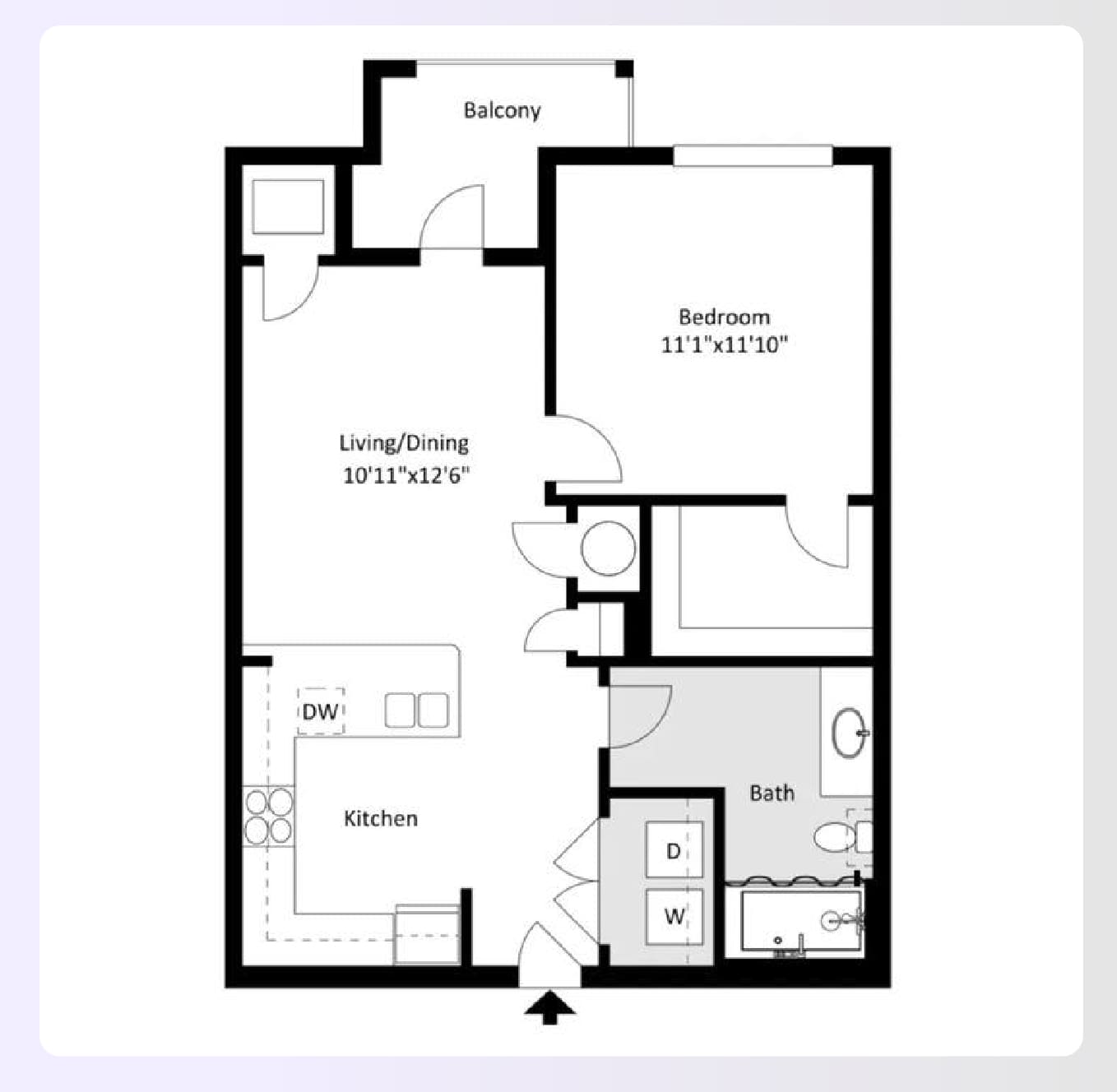 A versatile 1-bed apartment floor plan with a den A versatile 1-bed apartment floor plan with a den