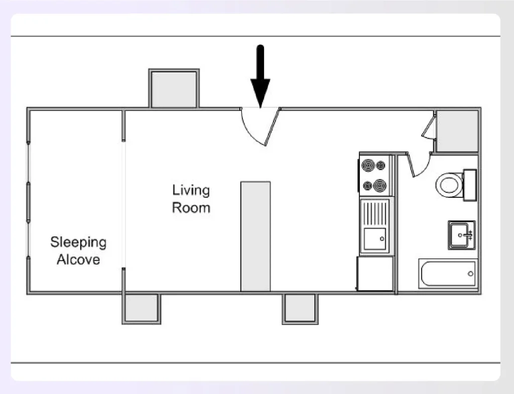 Alcove studio apartment floor plan layout