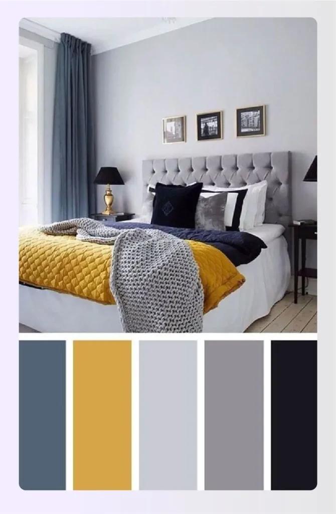 Bedroom color palette with yellow and gray