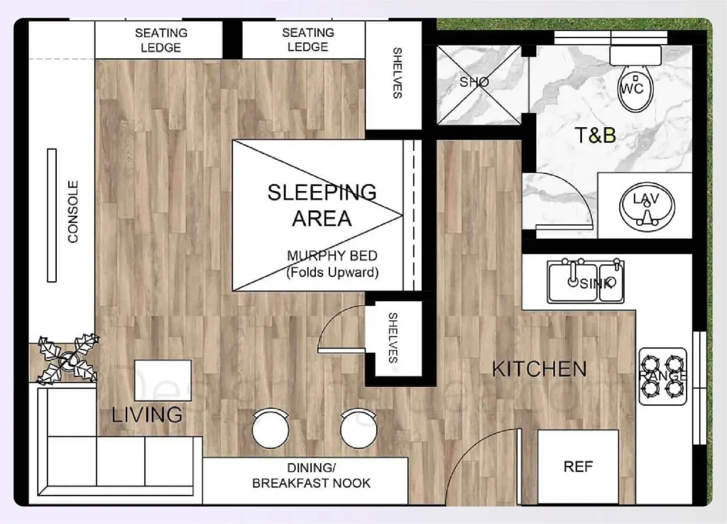 Convertible studio apartment Floor plan layout