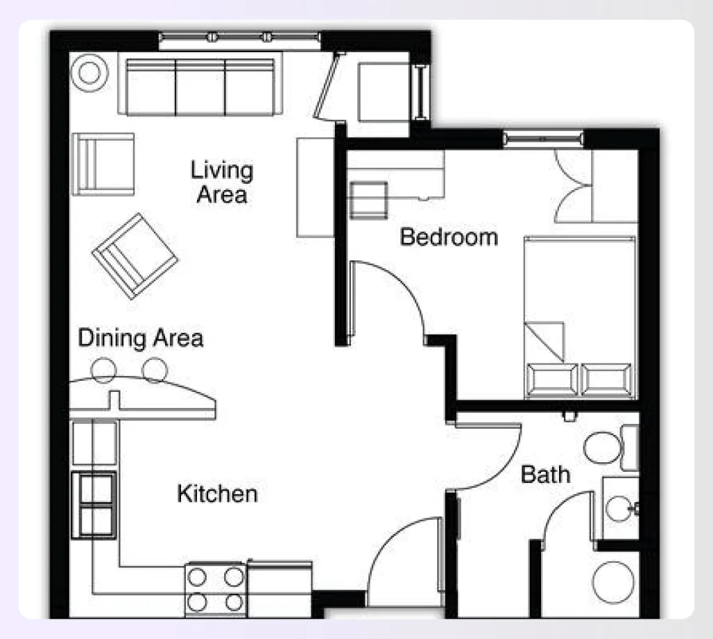 Corner unit 1 bedroom apartment floor plan Corner unit 1 bedroom apartment floor plan