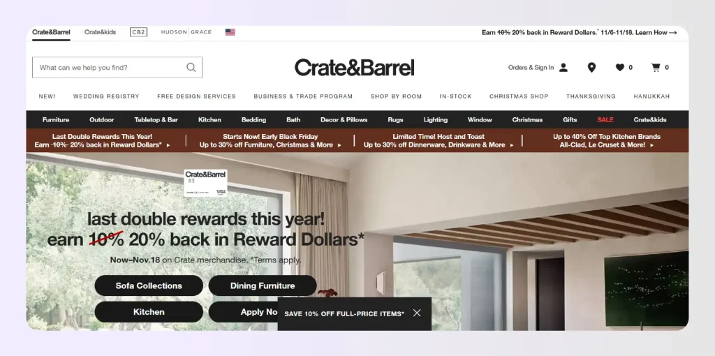 Crate & Barrel Black Friday sale on decor