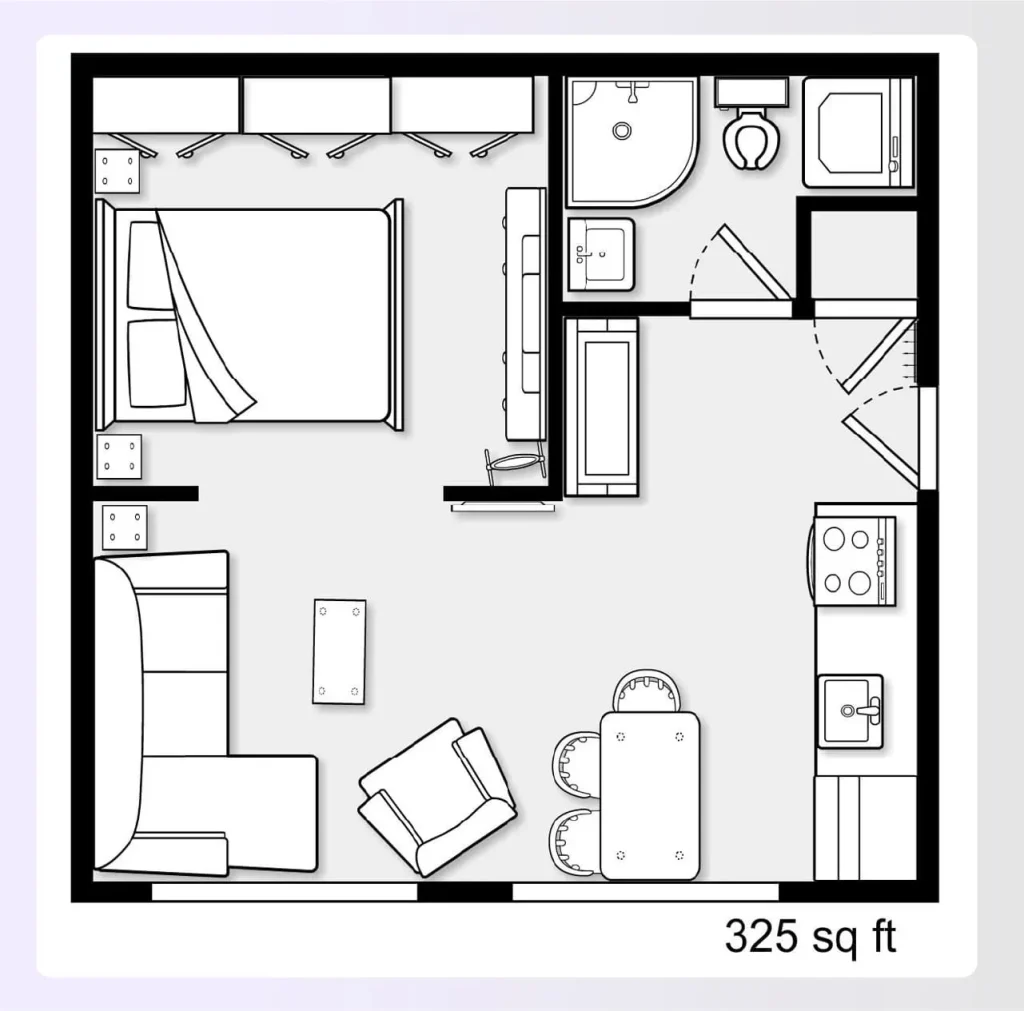 Divided studio apartment floor plan layout