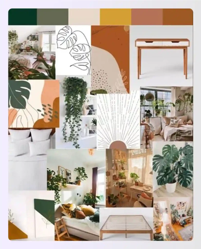 Earthy, nature-inspired bedroom mood board