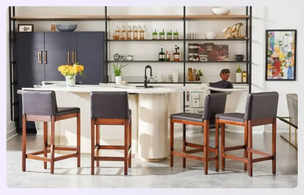 Four comfortable bar stools at a counter Four comfortable bar stools at a counter