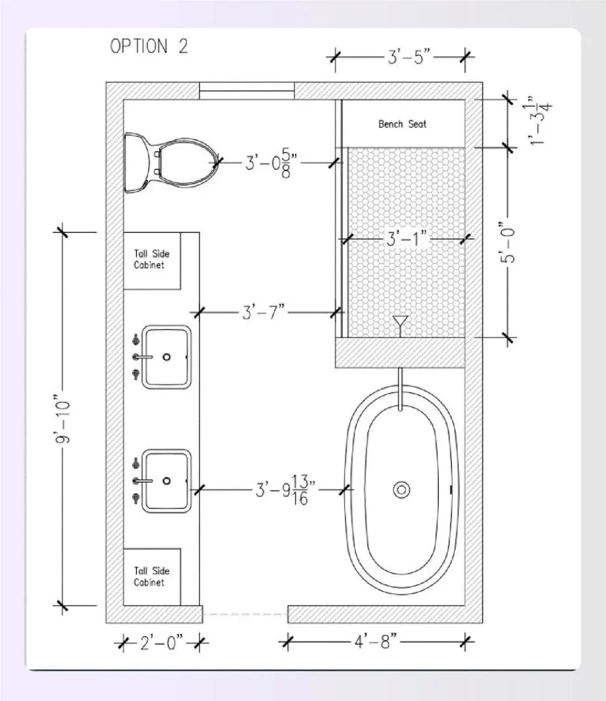 Galley-style small bathroom layout