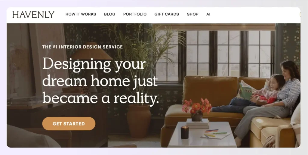 Havenly's website showing designer consultation interface and custom mood board examples