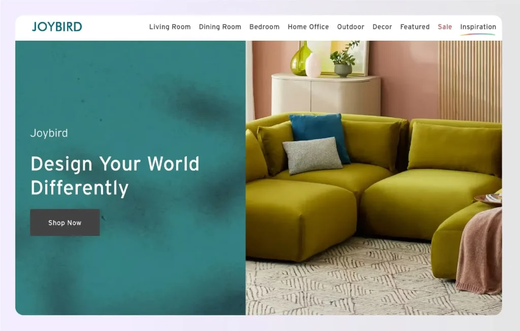 Joybird's furniture visualization tool showing modular sofa customization and room layout planning