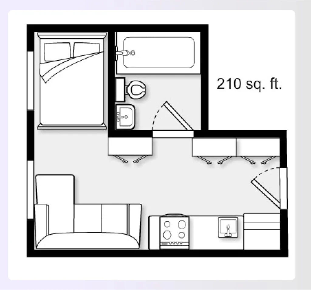 L-Shaped studio apartment Floor plan layout