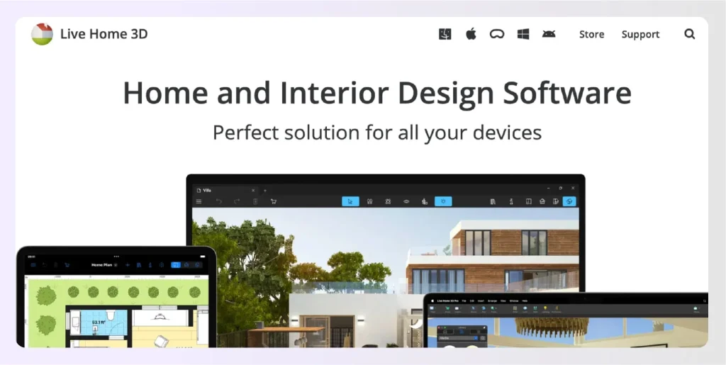 Live Home 3D's advanced modeling interface showing multi-floor visualization and detailed architectural elements