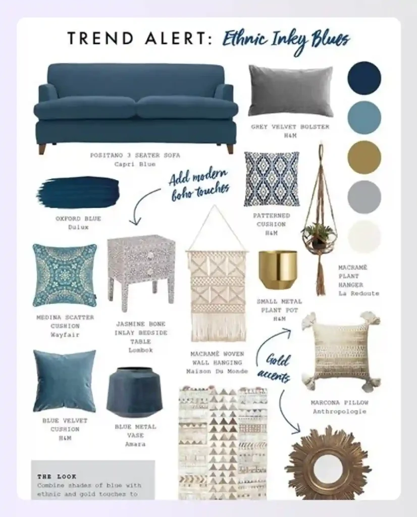 Mood board focused on blue ethnic furniture