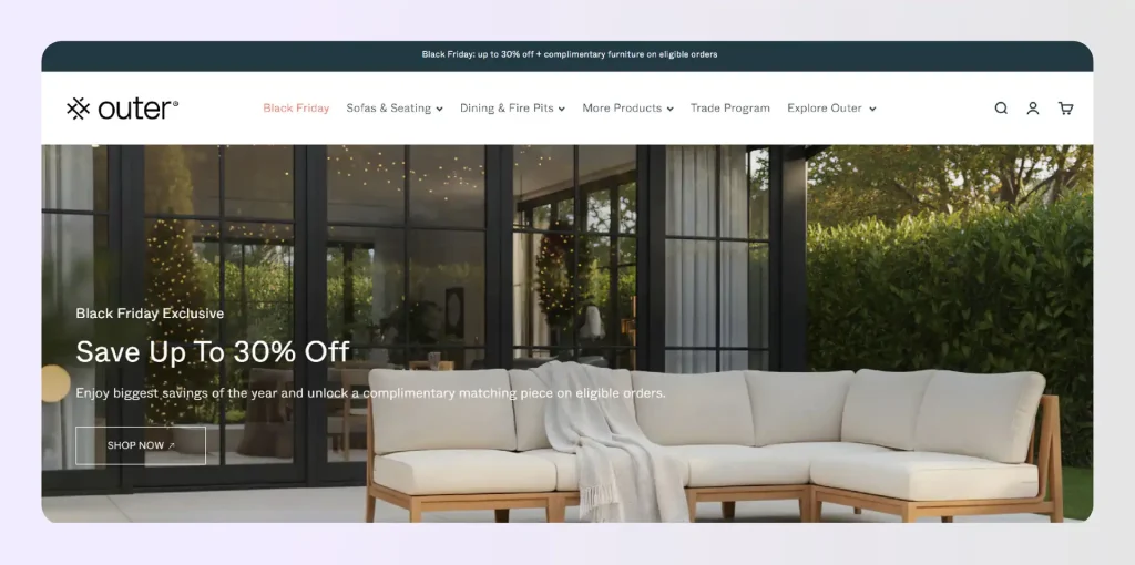 Outer outdoor sofa Black Friday tiered sale Outer outdoor sofa Black Friday tiered sale