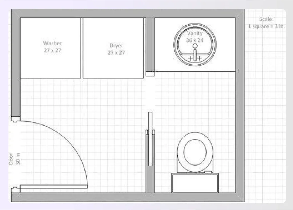 Small bathroom plan with laundry
