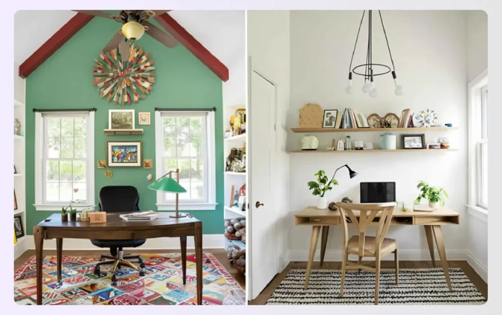 Two different home office decor ideas side-by-side Two different home office decor ideas side-by-side