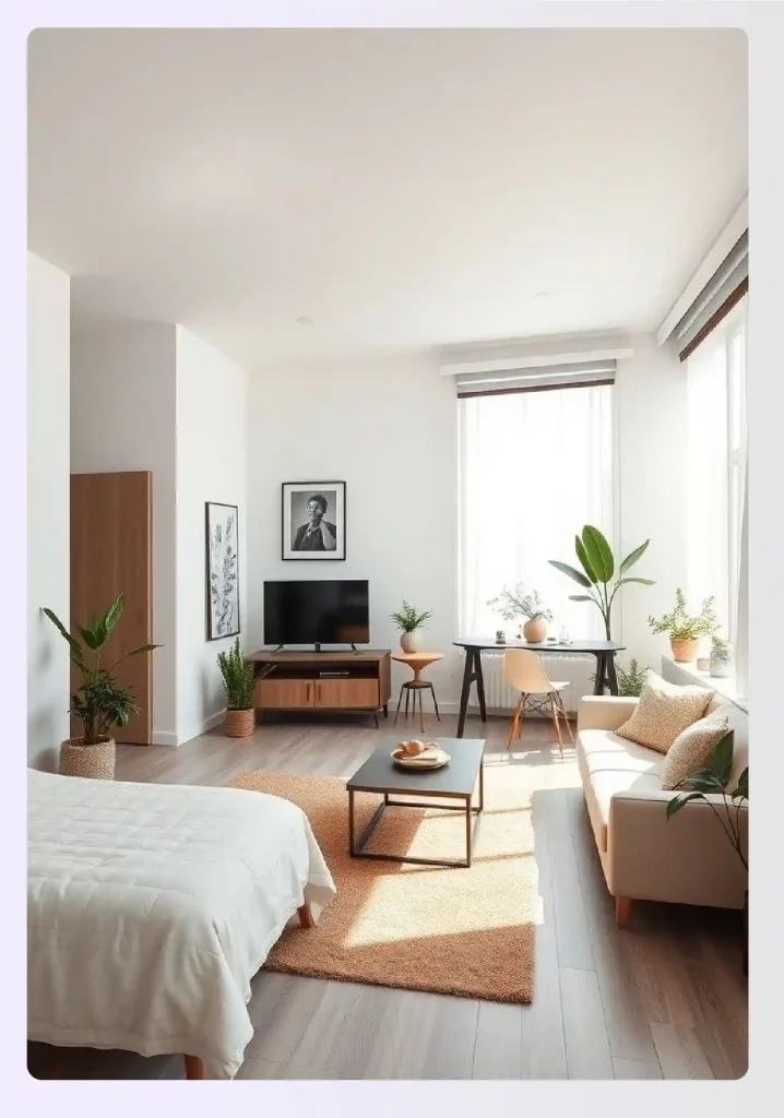 Well lit studio apartment