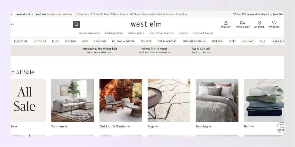 West Elm mid-century modern furniture sale