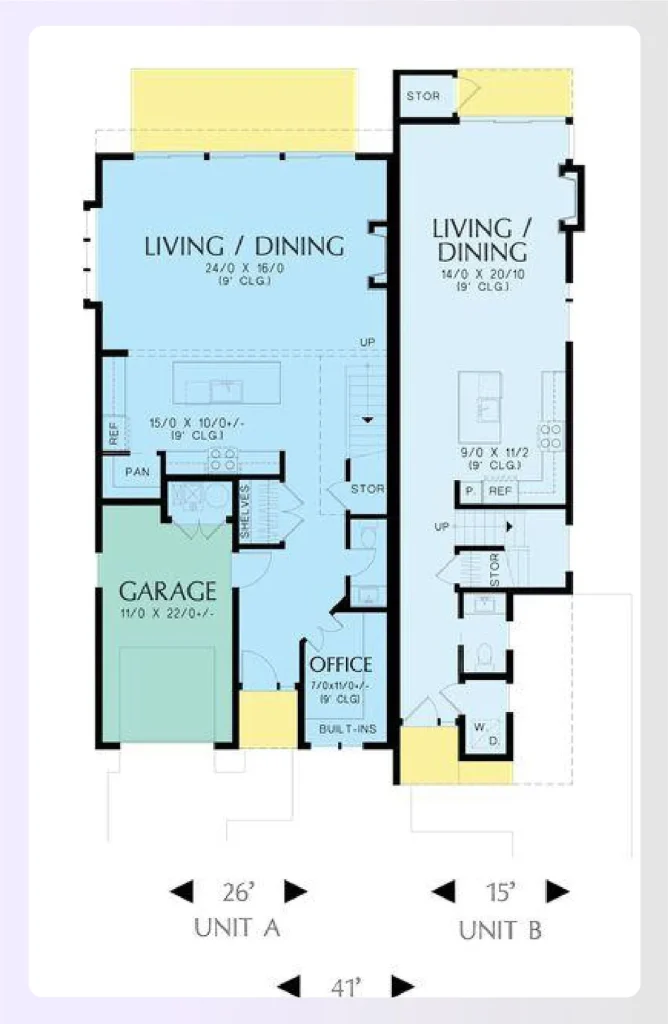  Asymmetrical custom duplex house plan