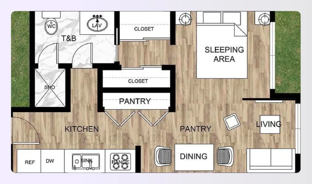 Bright open studio with divider and light Bright open studio with divider and light