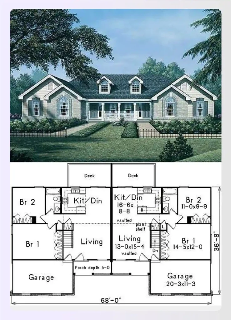 Duplex house plan with side entry garages