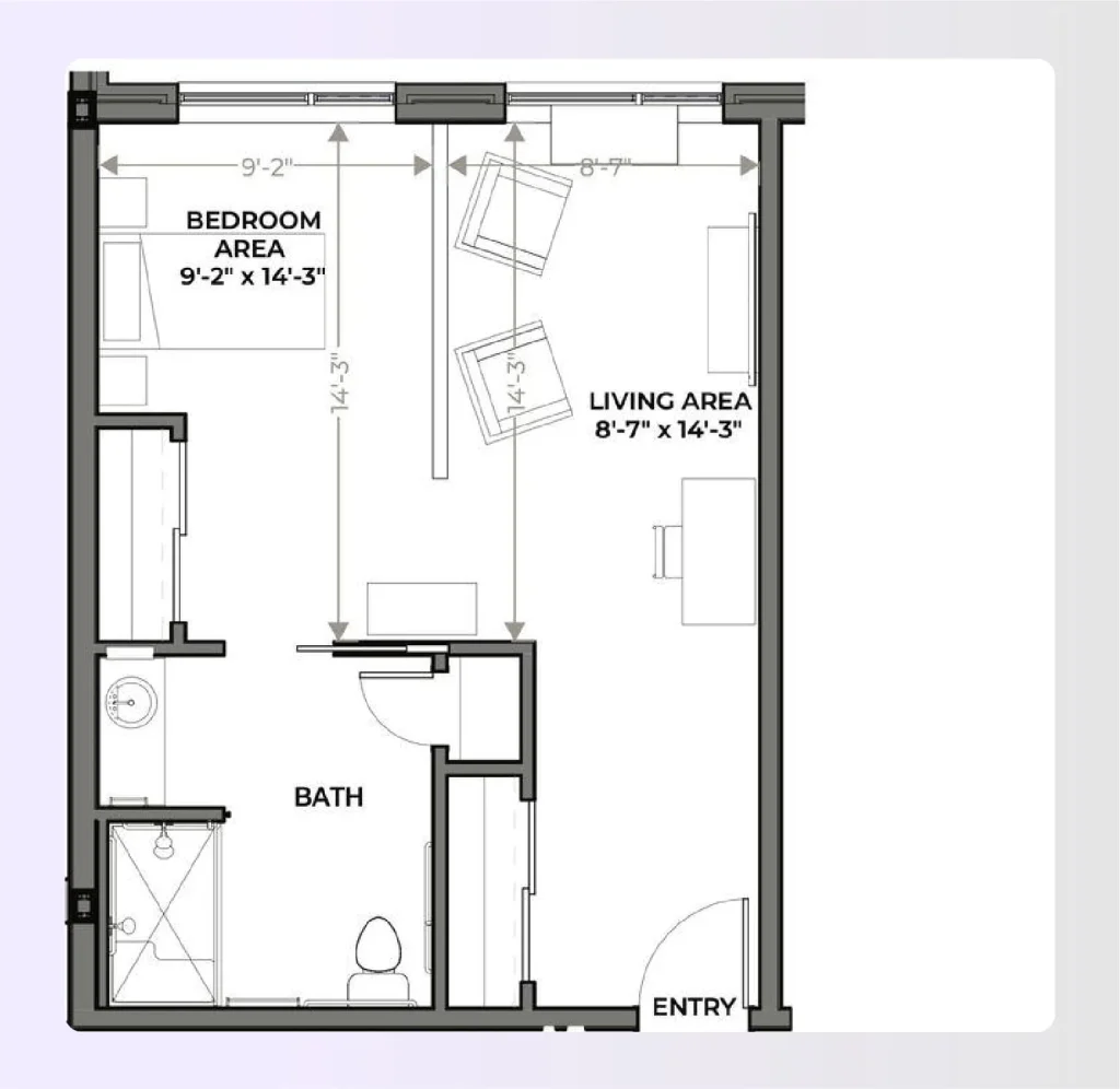 Safe assisted living floor plan layout for memory care