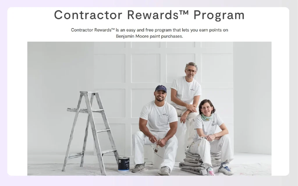 Screenshot of Benjamin Moore Contractor Rewards program landing page Screenshot of Benjamin Moore Contractor Rewards program landing page