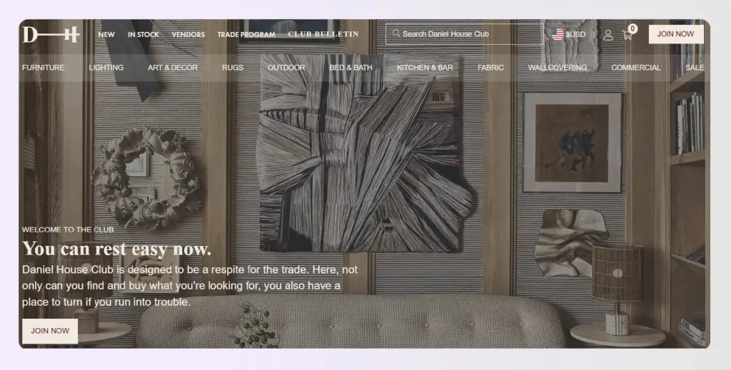 Screenshot of Daniel House Club membership and brand list Screenshot of Daniel House Club membership and brand list