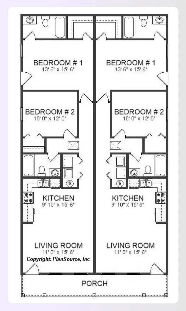 Vertical narrow lot duplex house plan
