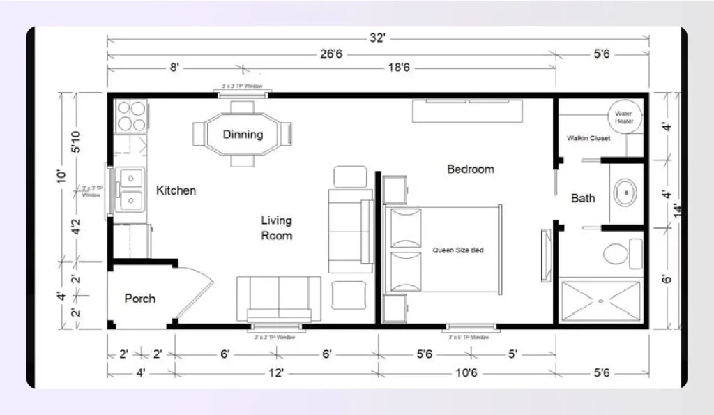 Classic single shotgun house floor plan layout view Classic single shotgun house floor plan layout view
