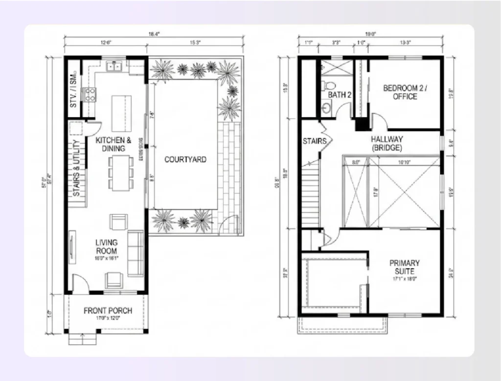 Courtyard shotgun house floor plan with garden Courtyard shotgun house floor plan with garden