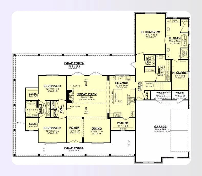 Farmhouse style wraparound porch floor plan with dining area Farmhouse style wraparound porch floor plan with dining area
