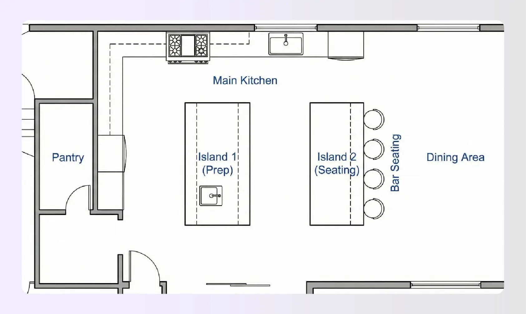Luxury double island kitchen layout with bar seating Luxury double island kitchen layout with bar seating