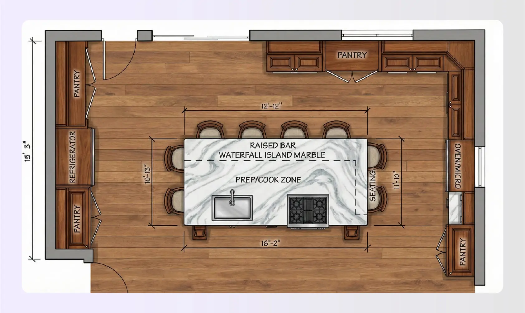 Furniture style island kitchen layout design Furniture style island kitchen layout design
