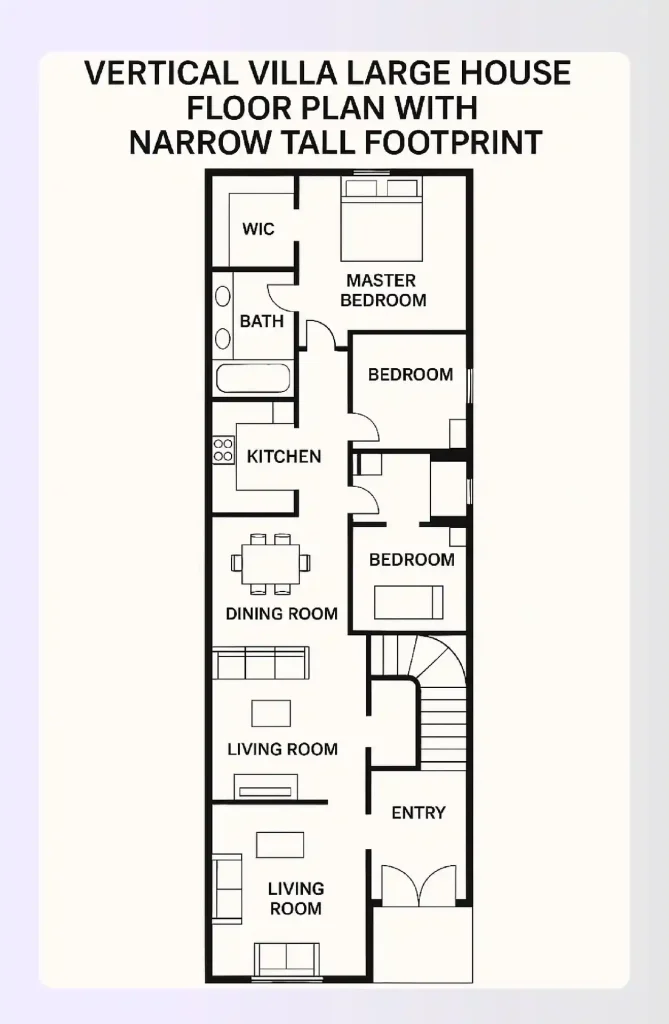 Vertical villa large house floor plan with narrow tall footprint Vertical villa large house floor plan with narrow tall footprint