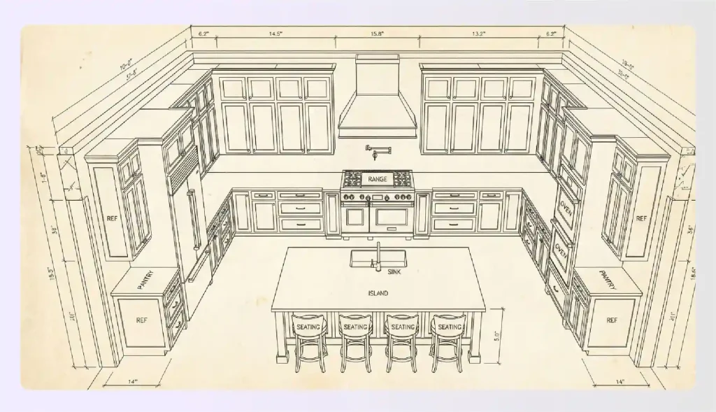 Symmetric u-shaped kitchen layout floor plan Symmetric u-shaped kitchen layout floor plan