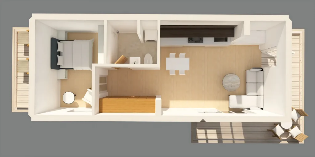 Try this container home floor plan in Foyr