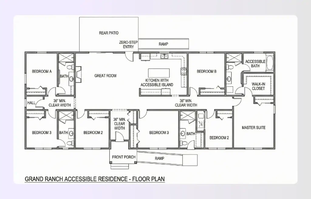 Grand ranch single-story large house floor plan with accessible layout