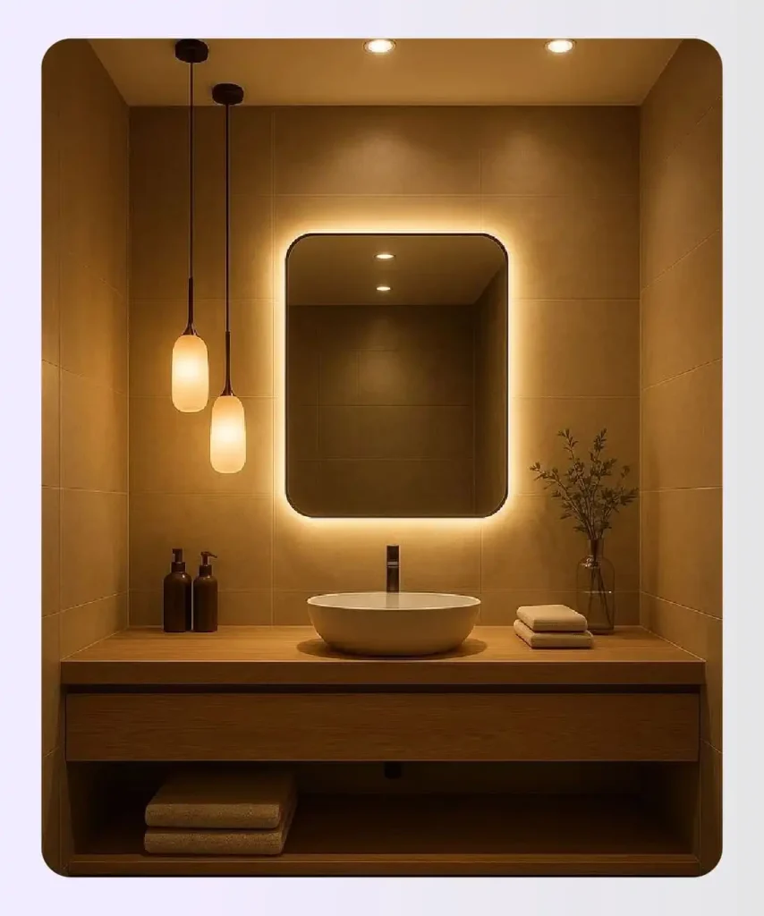 Double sink vanity with round mirrors Double sink vanity with round mirrors