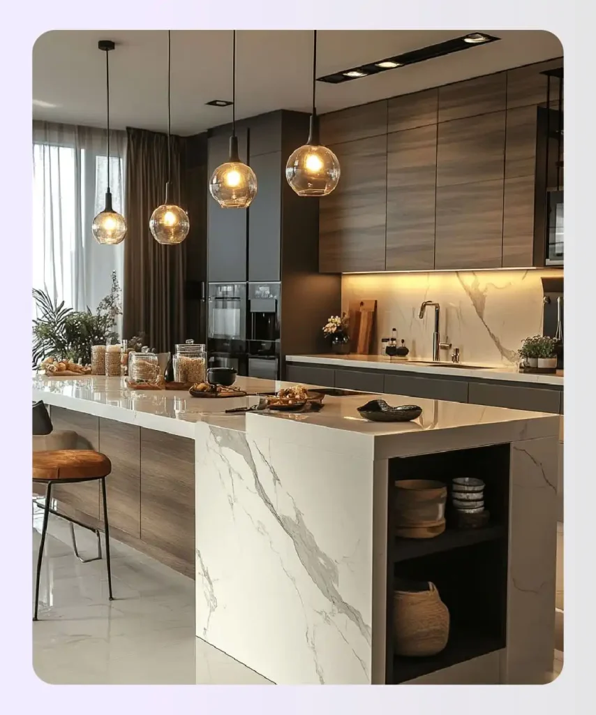 Modern marble countertops in a kitchen Modern marble countertops in a kitchen