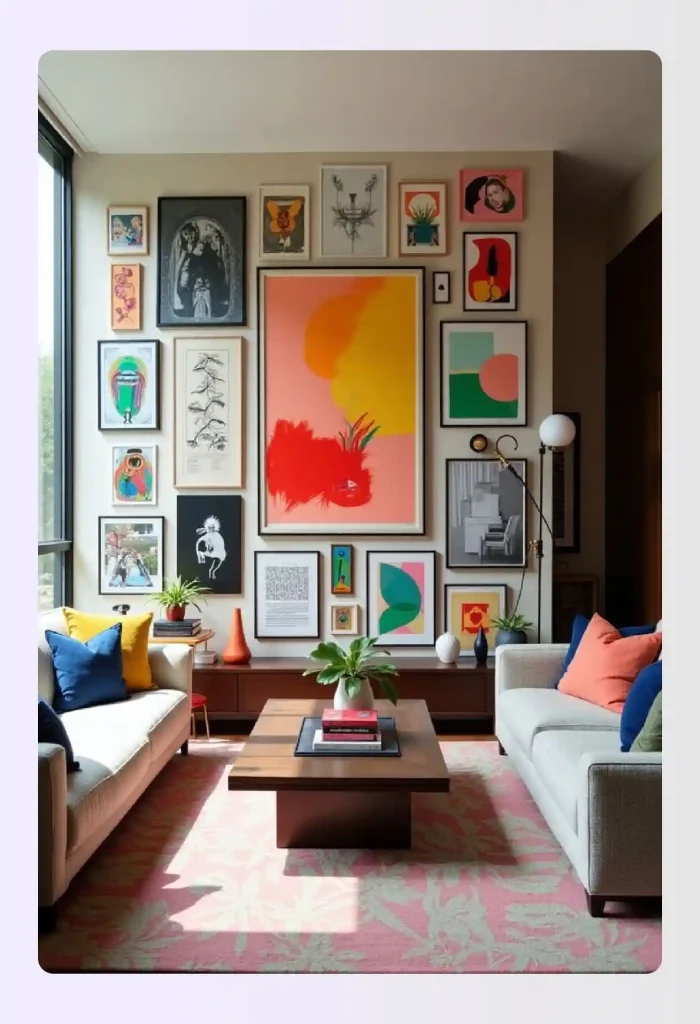 Stunning gallery wall in eclectic style interior design Stunning gallery wall in eclectic style interior design