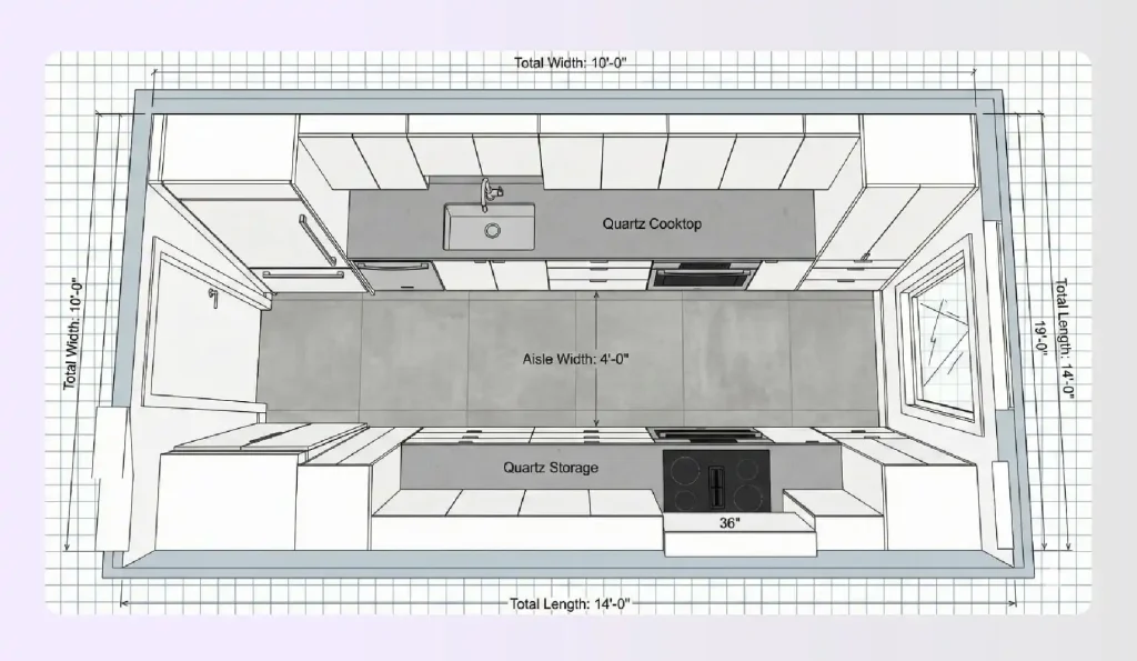 Modern minimalist galley kitchen layout Modern minimalist galley kitchen layout